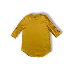 Men's Yellow Medium Hollister Co. Curved Hem Long-Sleeve T-Shirt